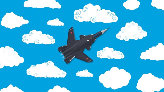 4K SU-47 Military Aircraft in Sky