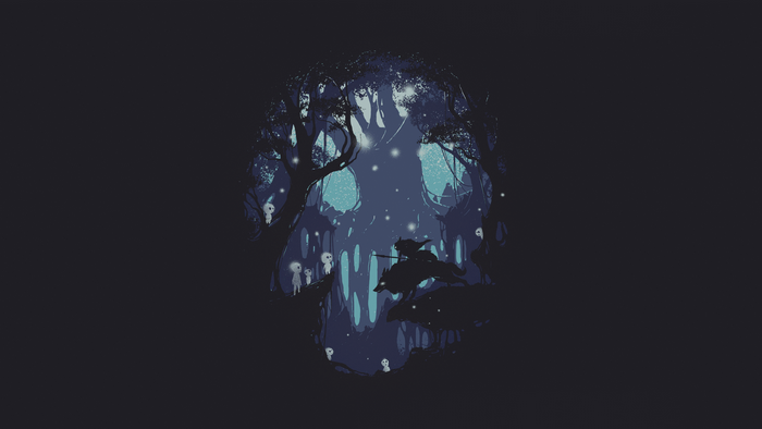 Princess Mononoke forest with Kodama and wolf