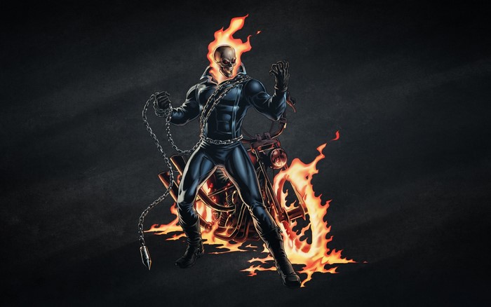 Ghost Rider from Marvel Comics on a flaming motorcycle