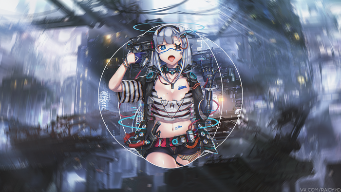 Anime girl with gun in cyberpunk city