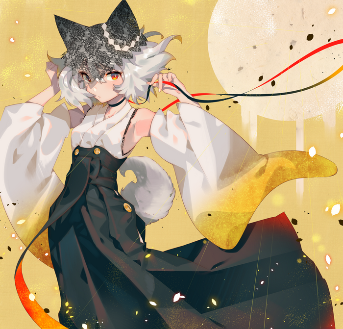 Anime girl with fox ears and kimono