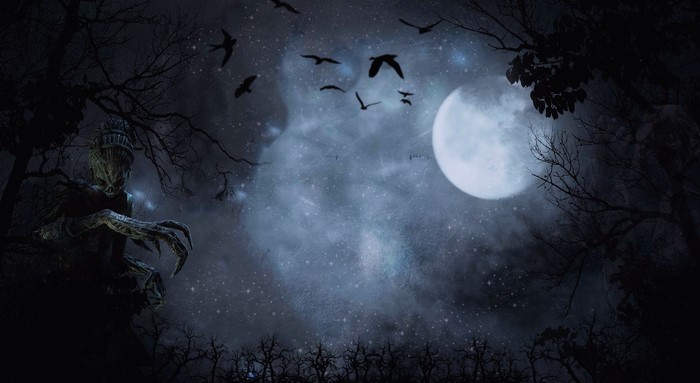 The Hag and The Nurse in a dark forest under the Moon