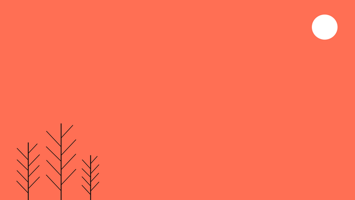 Minimalist trees and moon on coral background