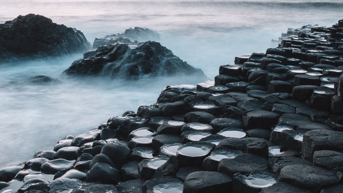 Giants Causeway in Northern Ireland with Mist