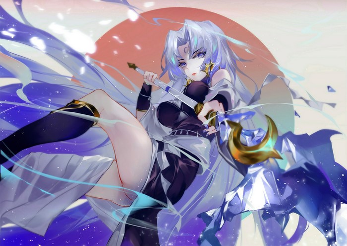 Anime girl with sword and staff