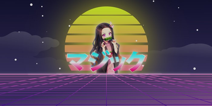 Kamado Nezuko from Kimetsu no Yaiba in Vaporwave Style