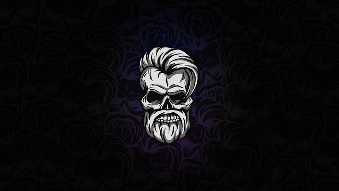 Skull with beard and hairstyle on dark background