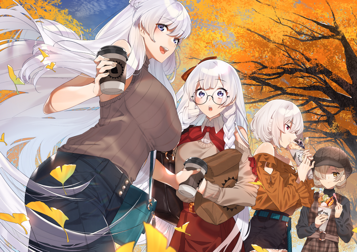 Azur Lane girls enjoying autumn with coffee and snacks