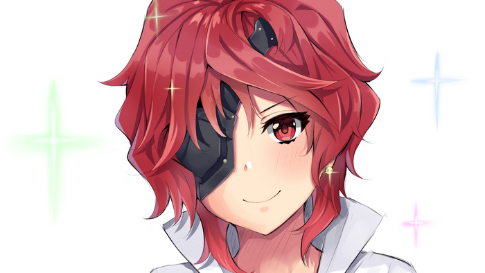 Anime girl with red hair and eyepatch from DanMachi