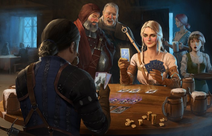 Ciri and others playing Gwent in The Witcher