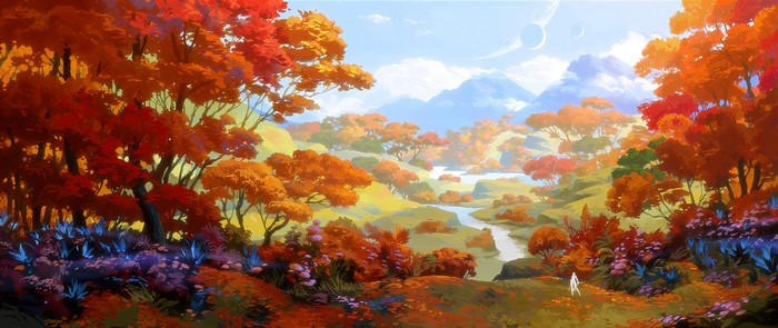 4K Digital Fantasy Landscape with Colorful Trees