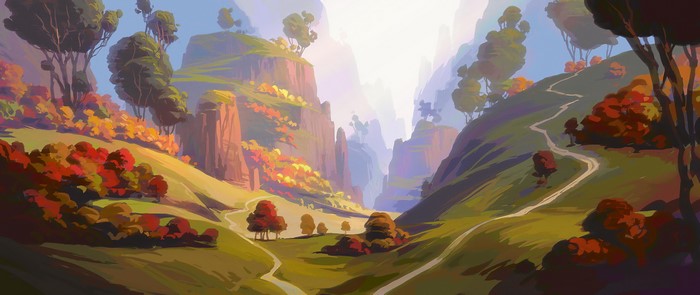 4K Digital Painting of Autumn Mountains Landscape