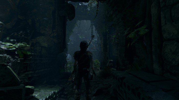 Lara Croft from Shadow of the Tomb Raider in ruins