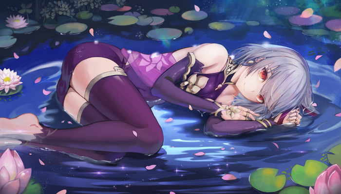 Kama from Fate/Grand Order lying in water