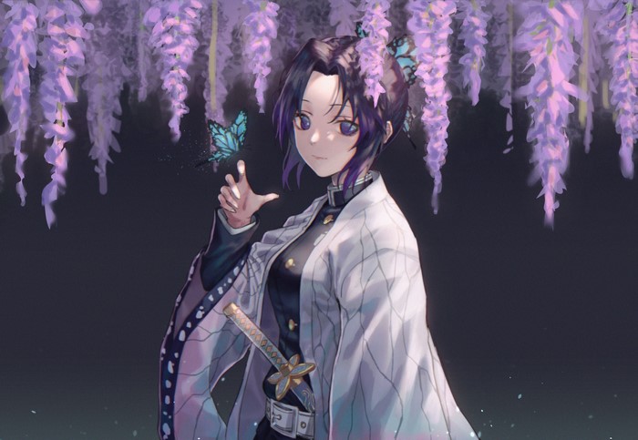 Kochou Shinobu from Kimetsu no Yaiba with a butterfly