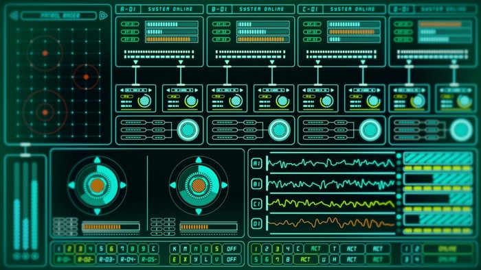 Sci-fi control panel with data displays