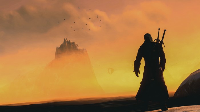Geralt from The Witcher 3: Wild Hunt at sunset