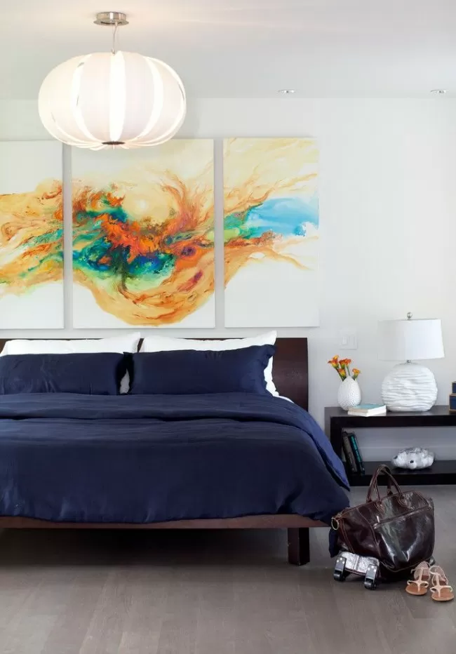 Abstract triptych in the bedroom