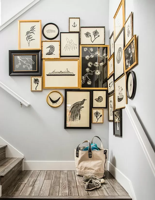 Photo collage along the stairs