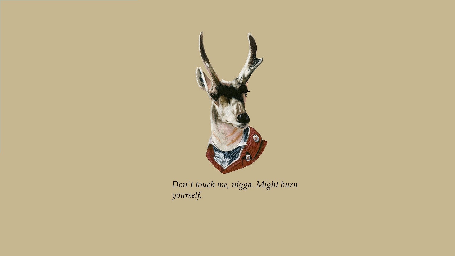 Illustration of a deer wearing a jacket with a quote HD Wallpaper