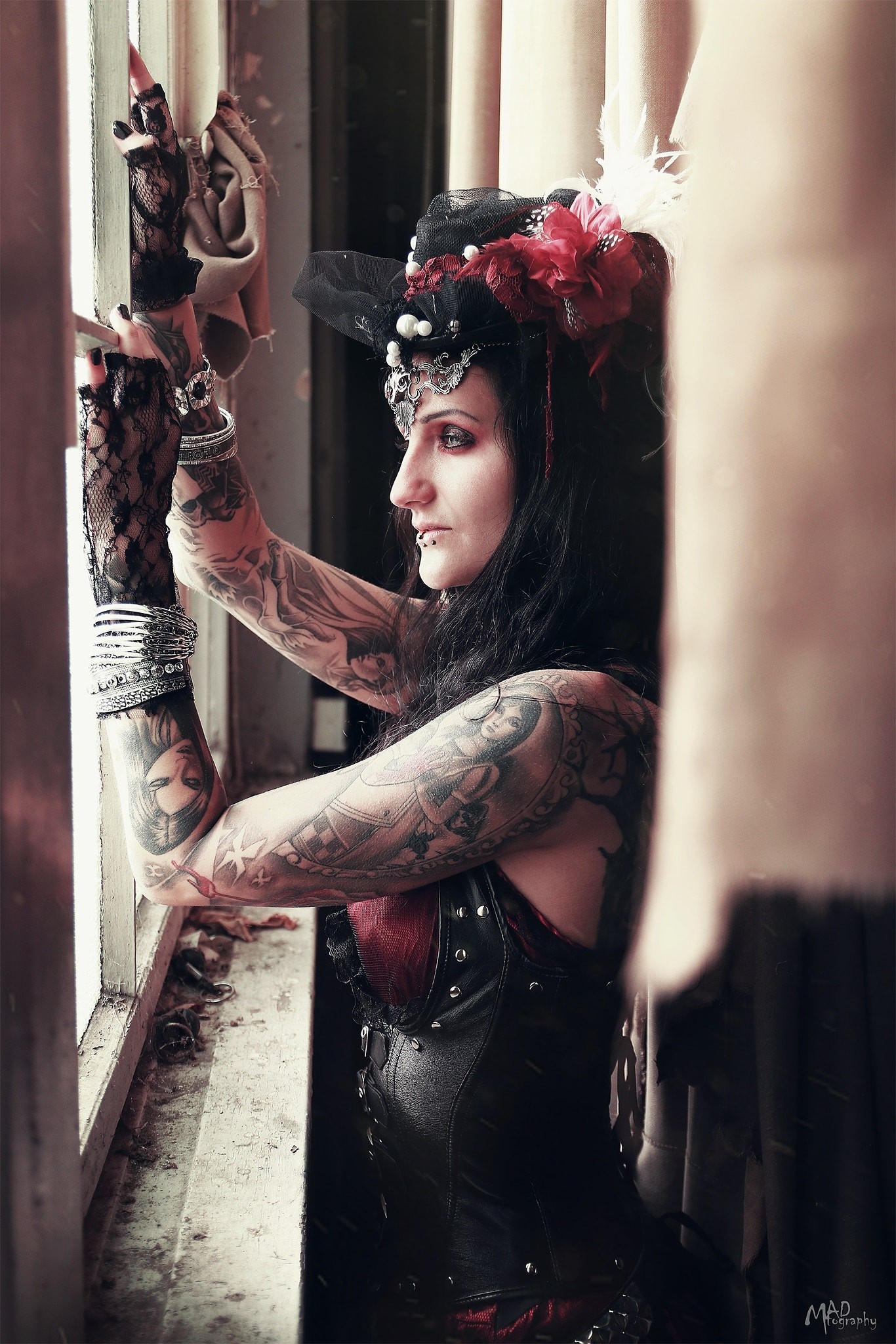 Woman in Gothic Costume with Tattoos HD Wallpaper
