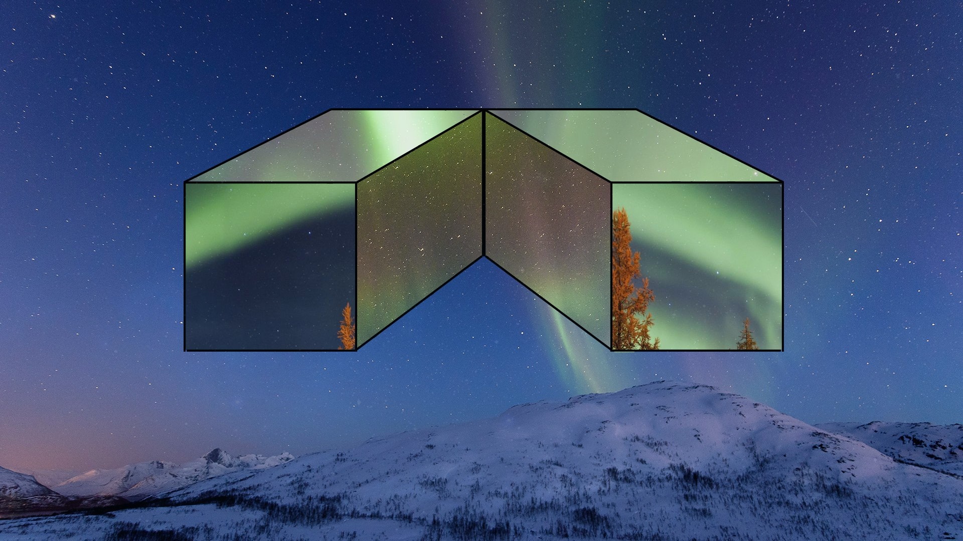 Aurora Borealis over snowy mountains HD Wallpaper
