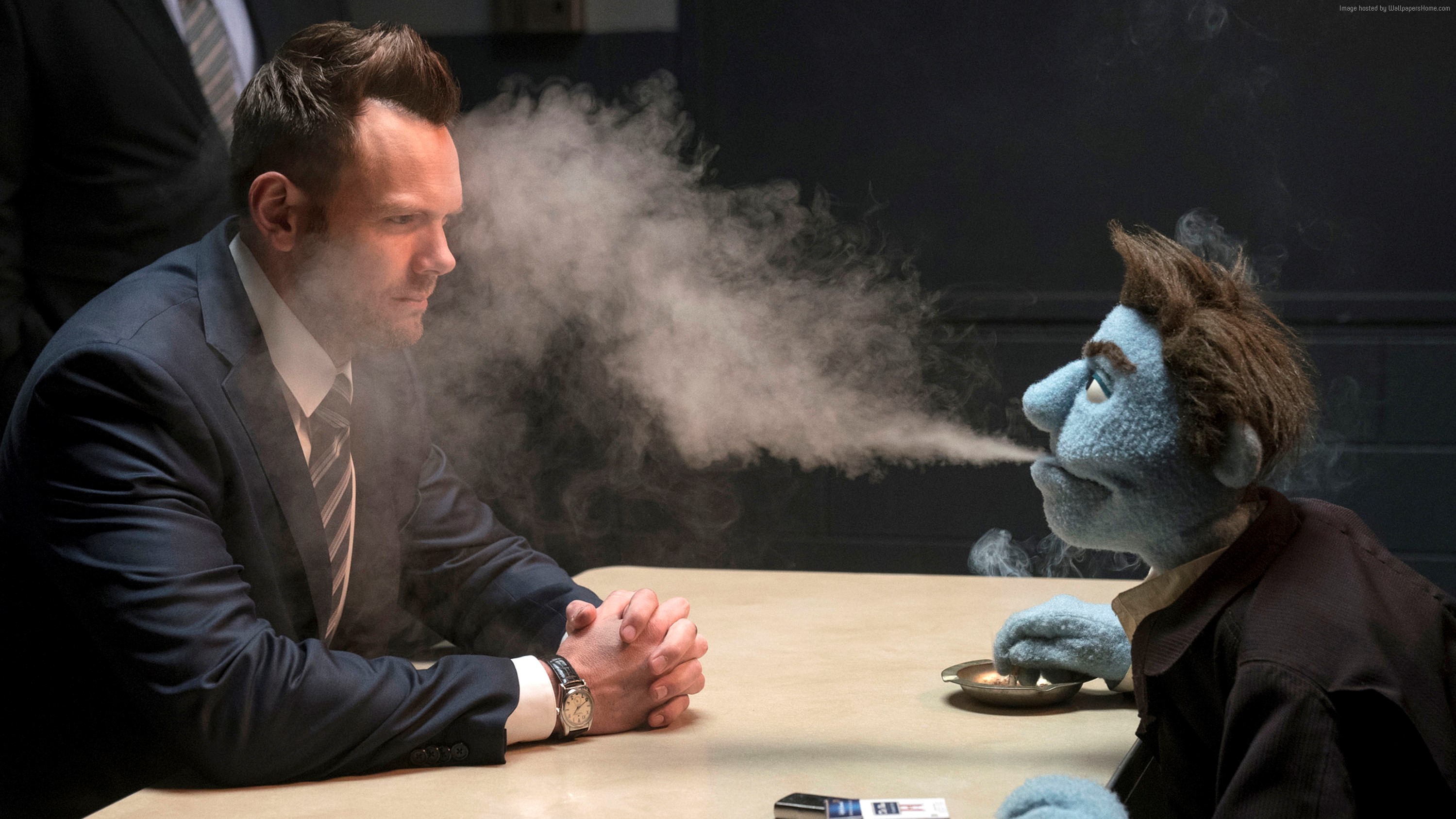 Joel McHale and Puppet from The Happytime Murders HD Wallpaper