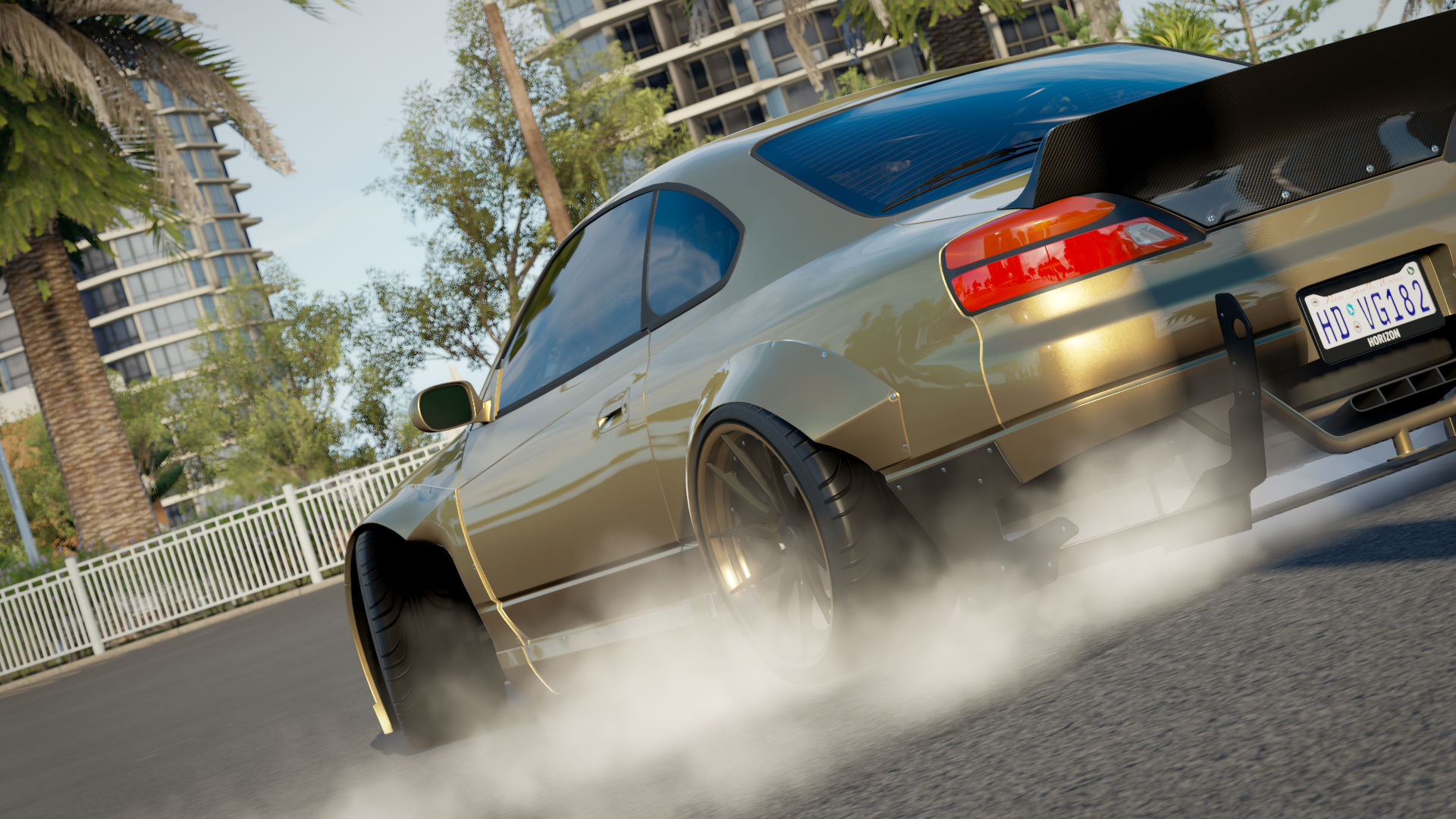 Gold Nissan Silvia S15 drifting in Forza Horizon 3 HD Wallpaper