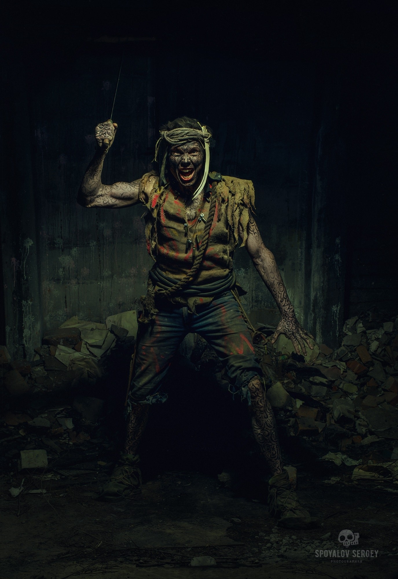 Apocalyptic character with face paint and weapon HD Wallpaper