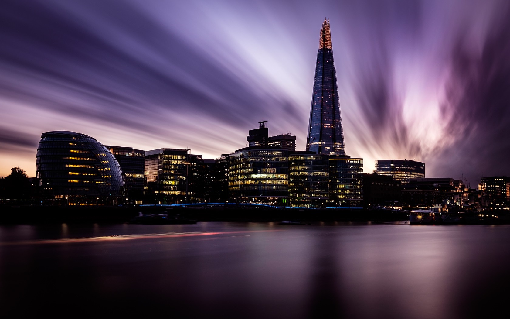 London cityscape with The Shard at dusk over the Thames HD Wallpaper