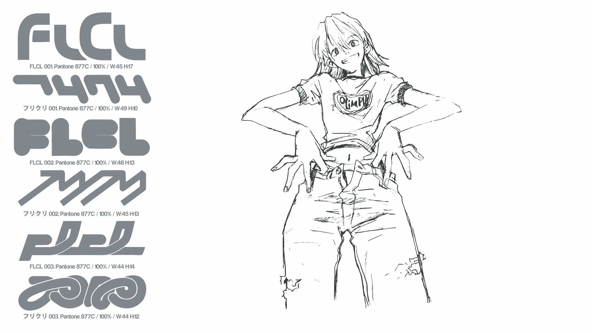 FLCL logos and Haruko Haruhara sketch HD Wallpaper