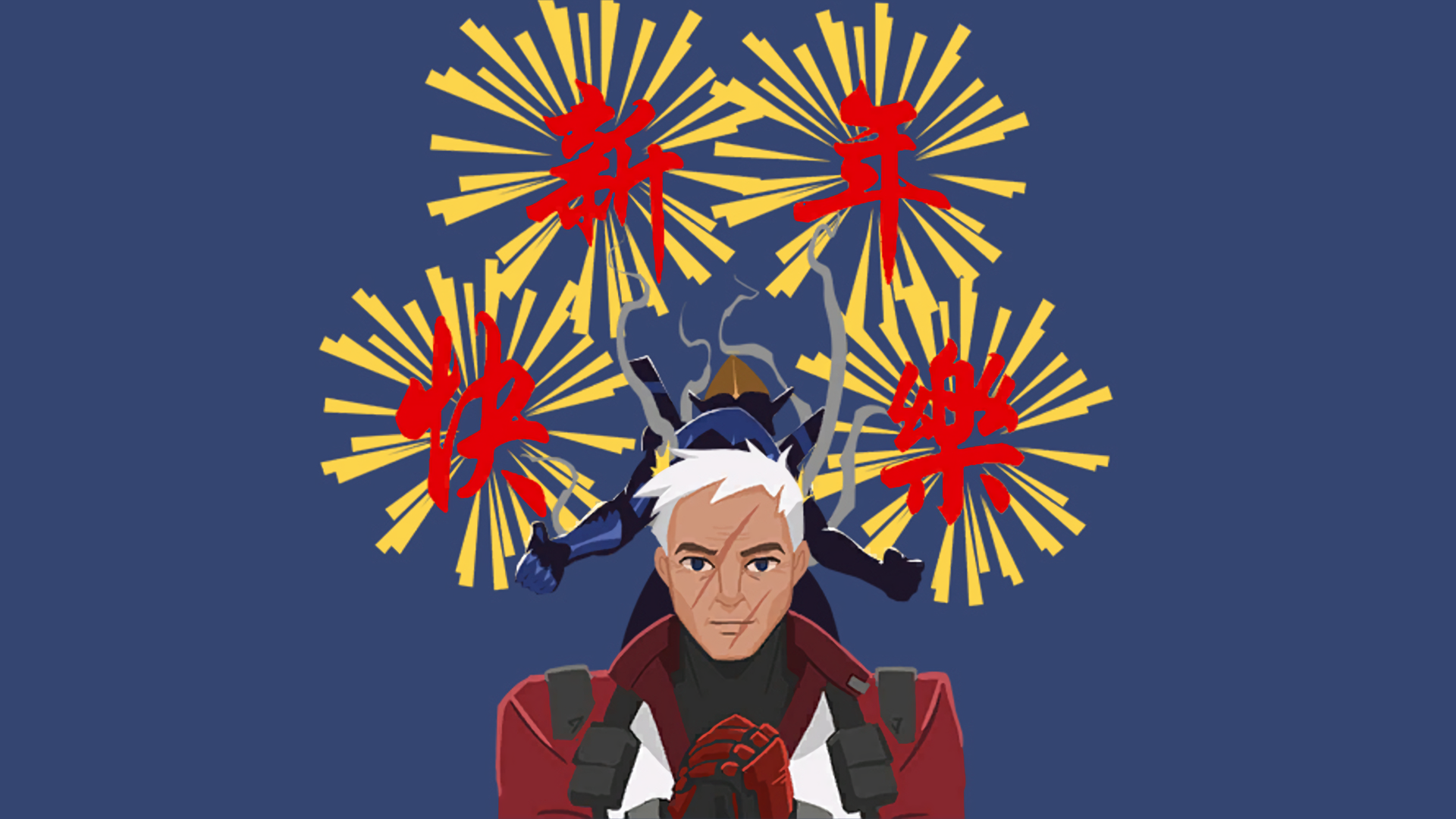Soldier 76 and Pharah from Overwatch with fireworks HD Wallpaper
