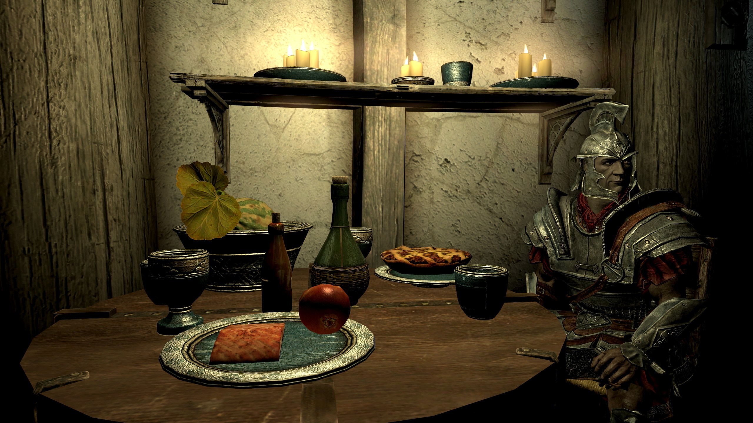 The Elder Scrolls V: Skyrim screenshot of a soldier at a table HD Wallpaper