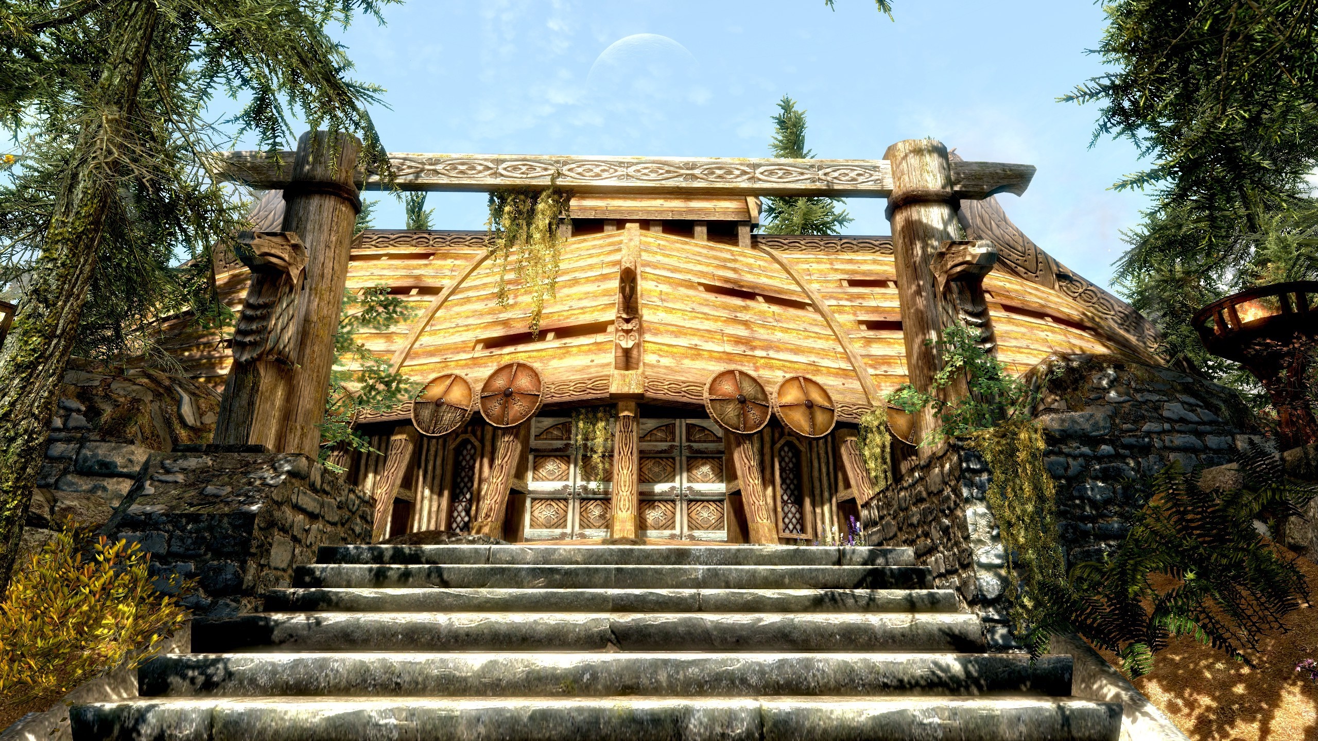 The Elder Scrolls V Skyrim building with stone stairs HD Wallpaper