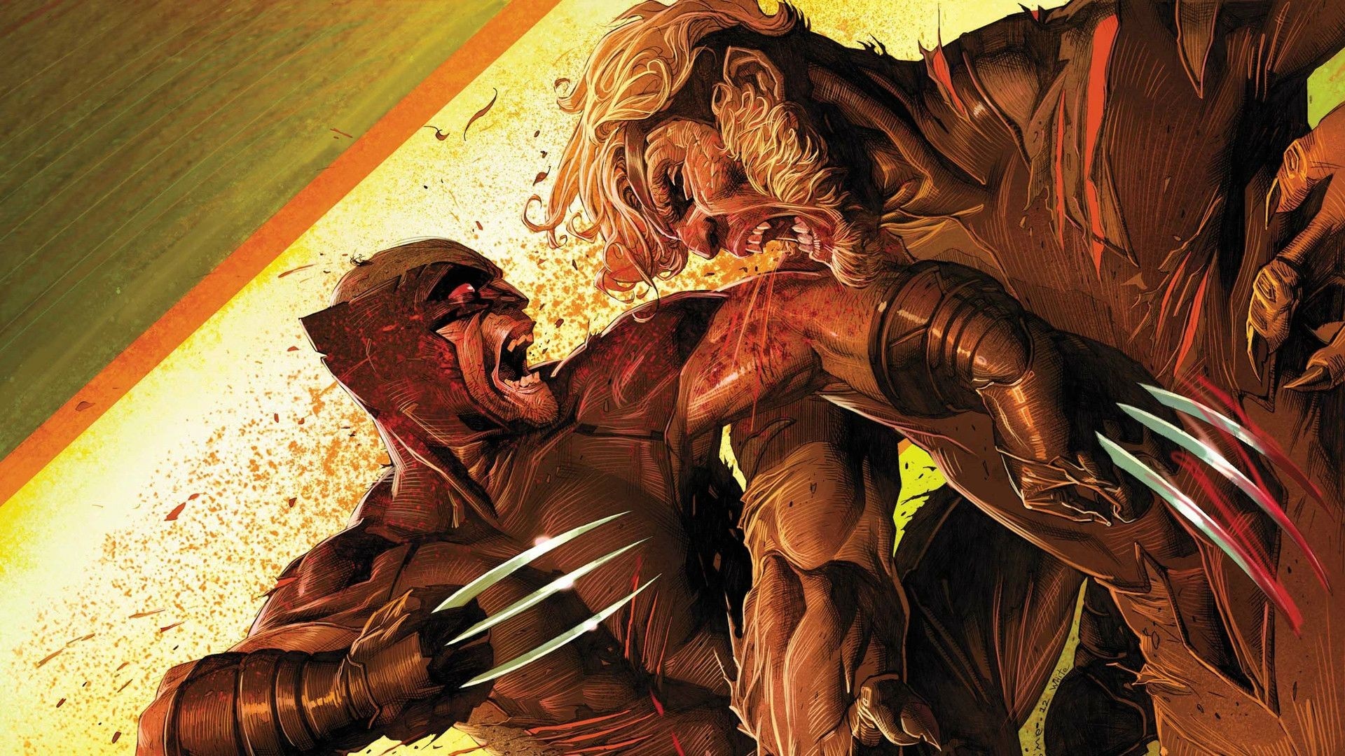 Wolverine and Sabretooth fighting from X-Men comics HD Wallpaper