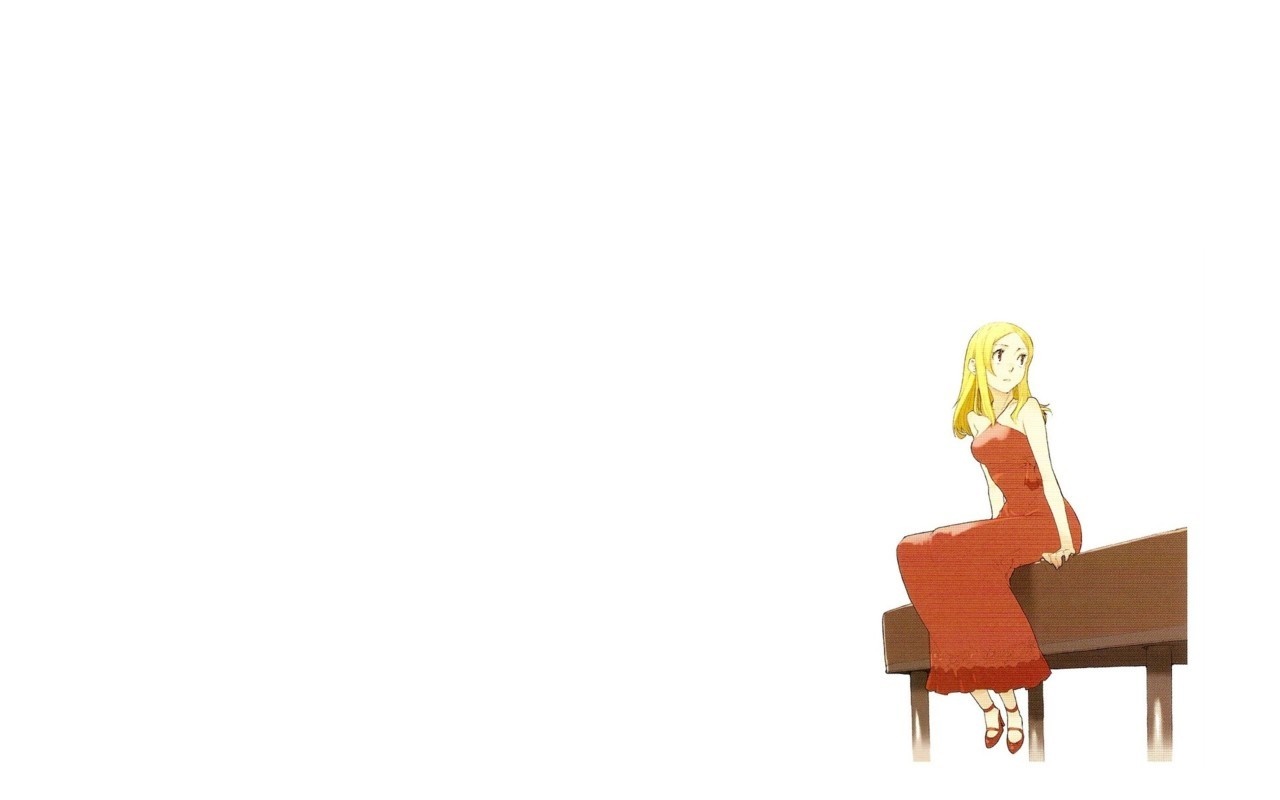 Girl in red dress sitting on a bench HD Wallpaper