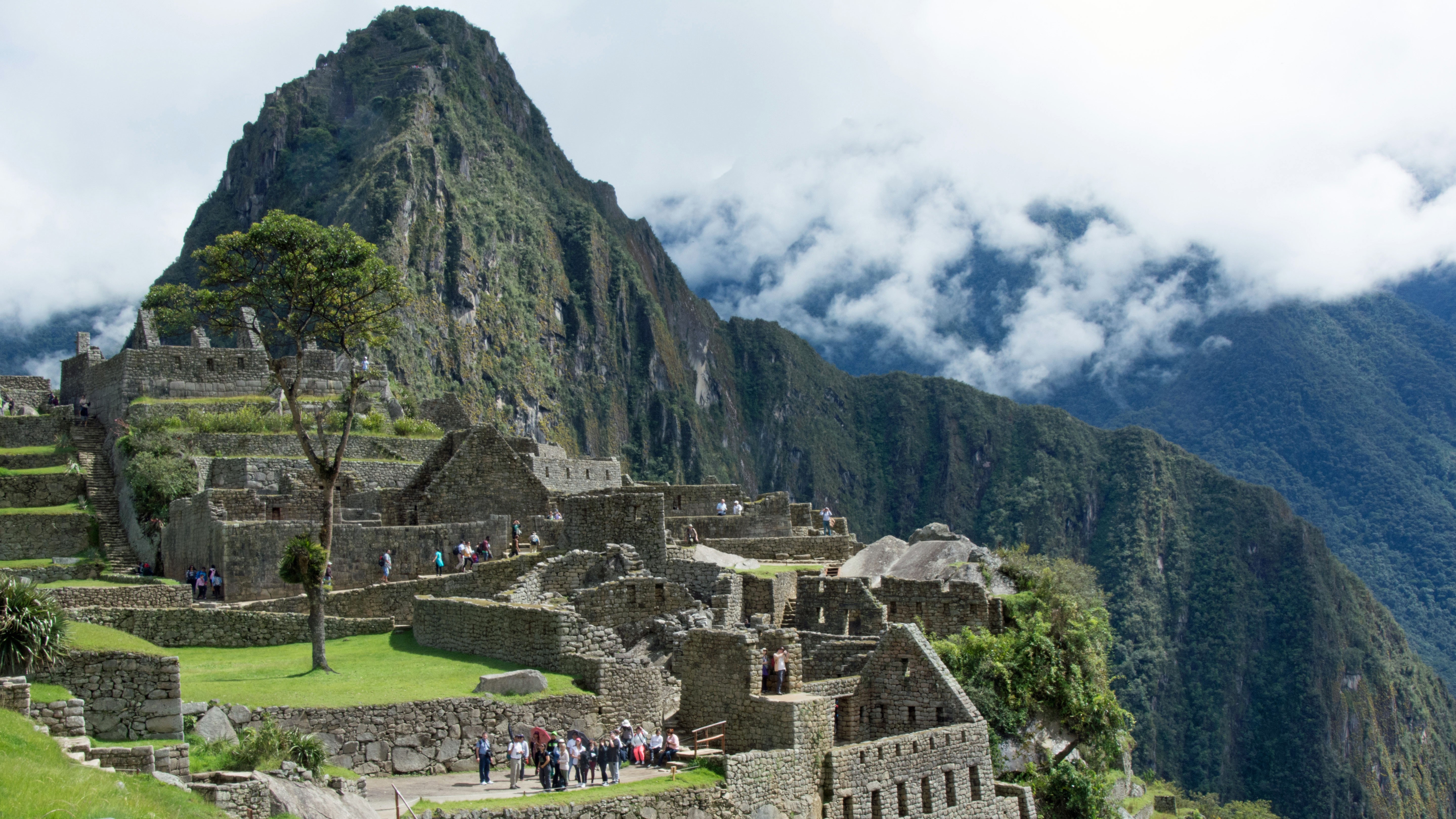 Machu Picchu historic site in mountainous landscape HD Wallpaper