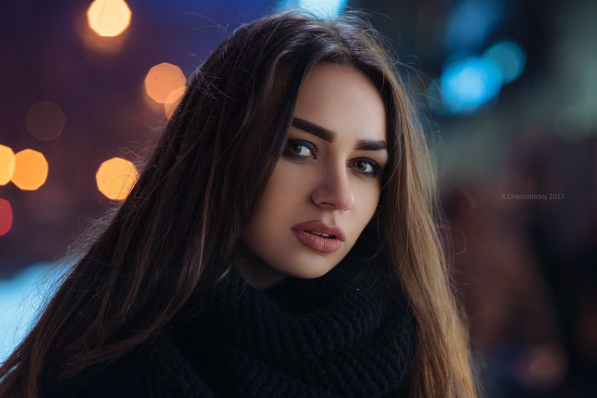 Portrait of a young woman with long brown hair HD Wallpaper
