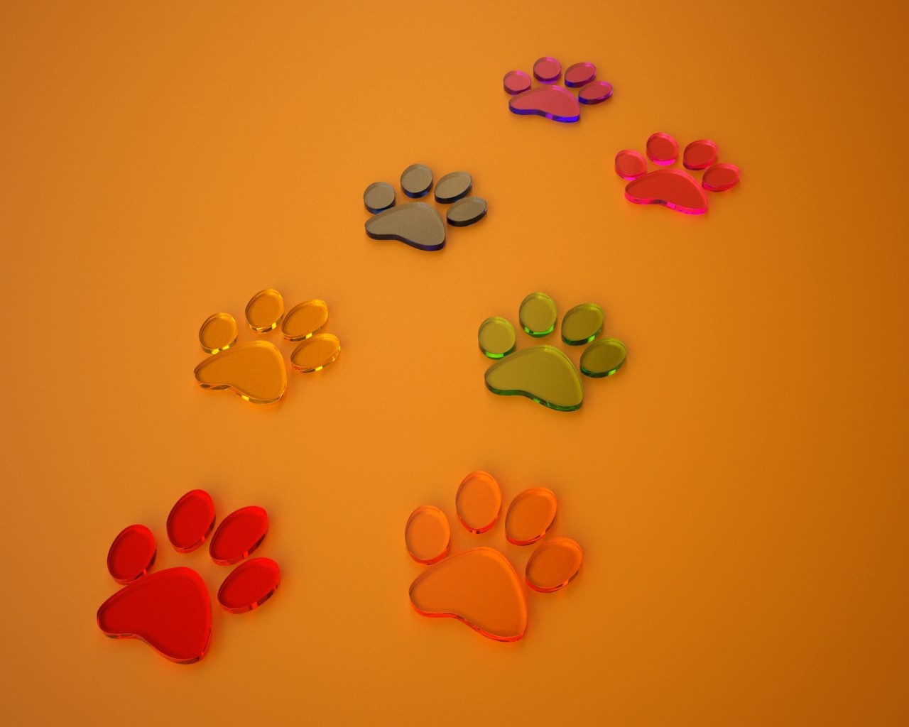 Colorful Paw Prints on Orange Background HD Wallpaper