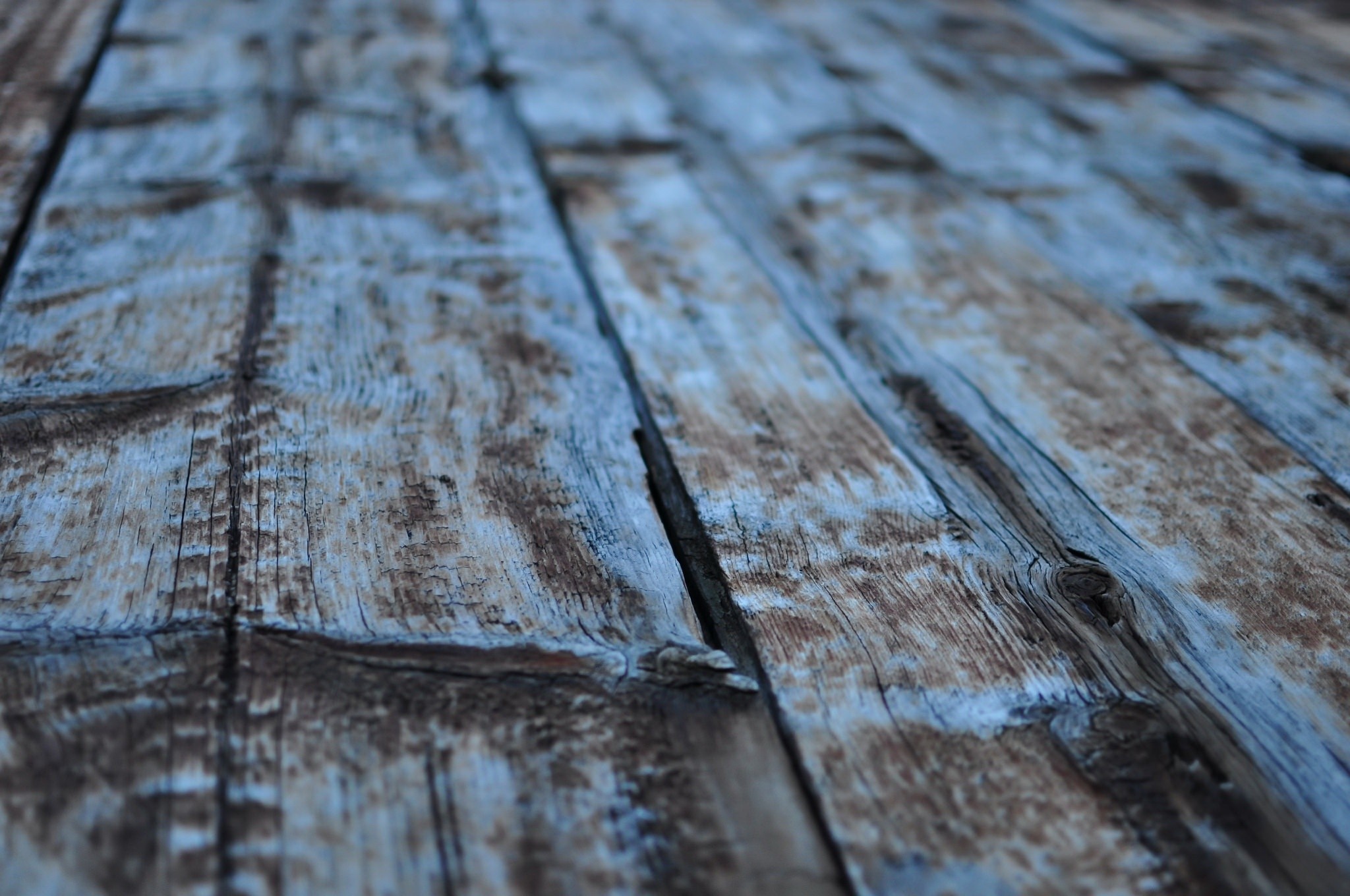 Close up of weathered blue and brown wooden planks HD Wallpaper