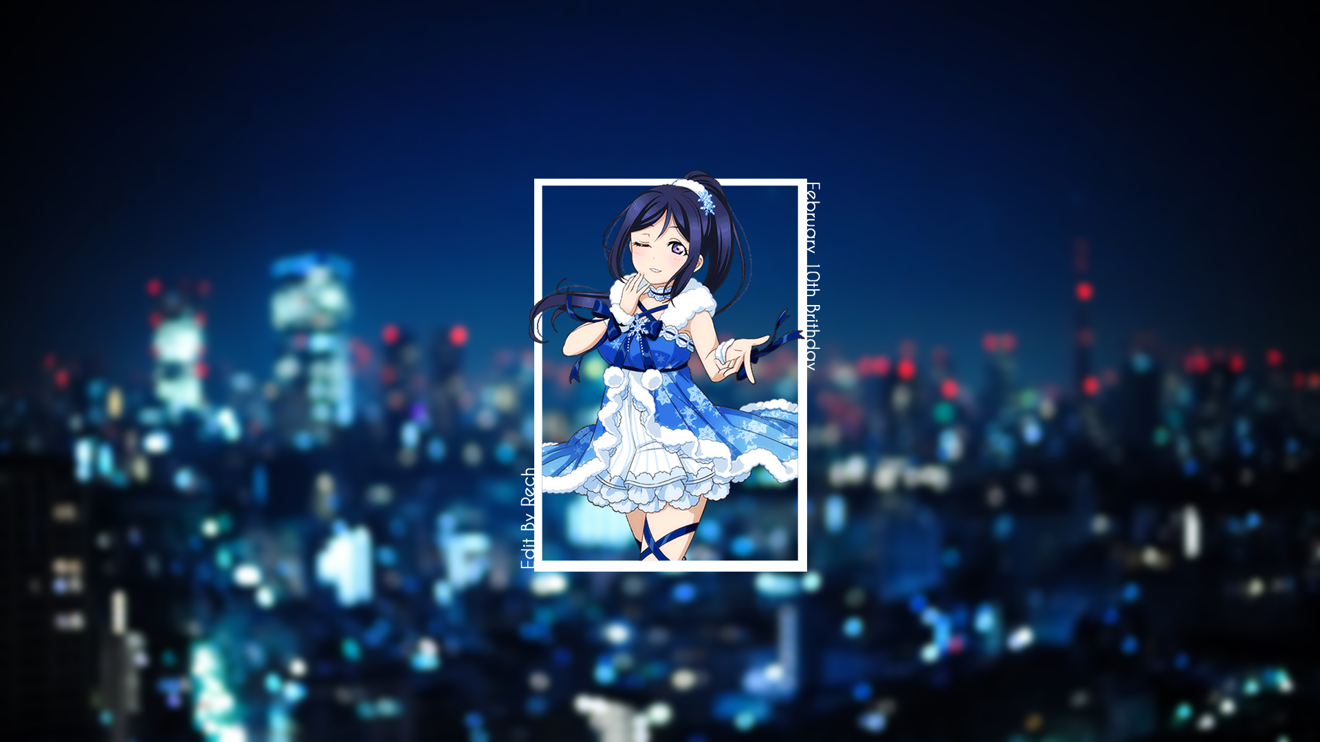 Anime girl in blue dress on city background HD Wallpaper