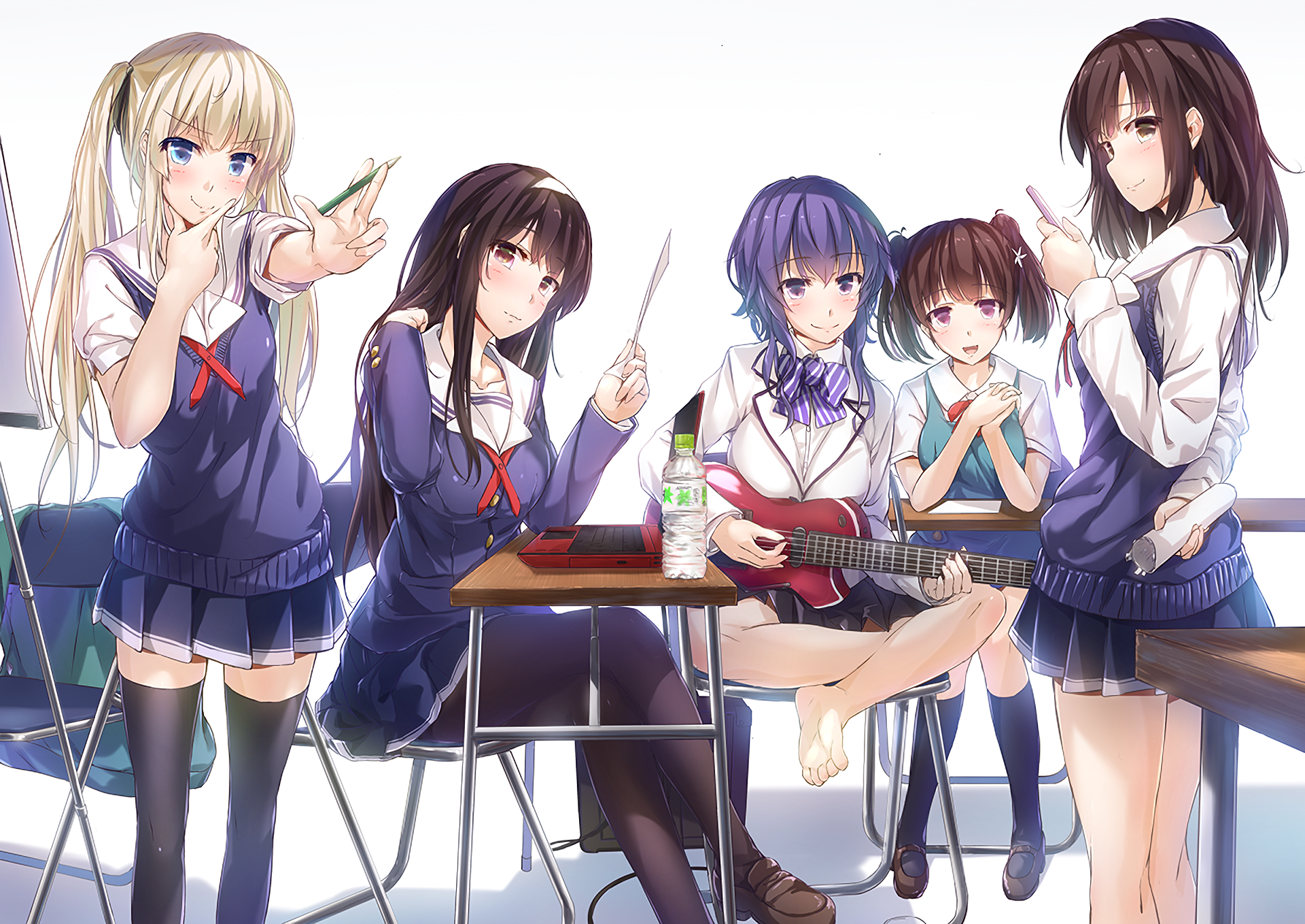 Anime girls from Saenai Heroine no Sodatekata in school uniforms HD Wallpaper