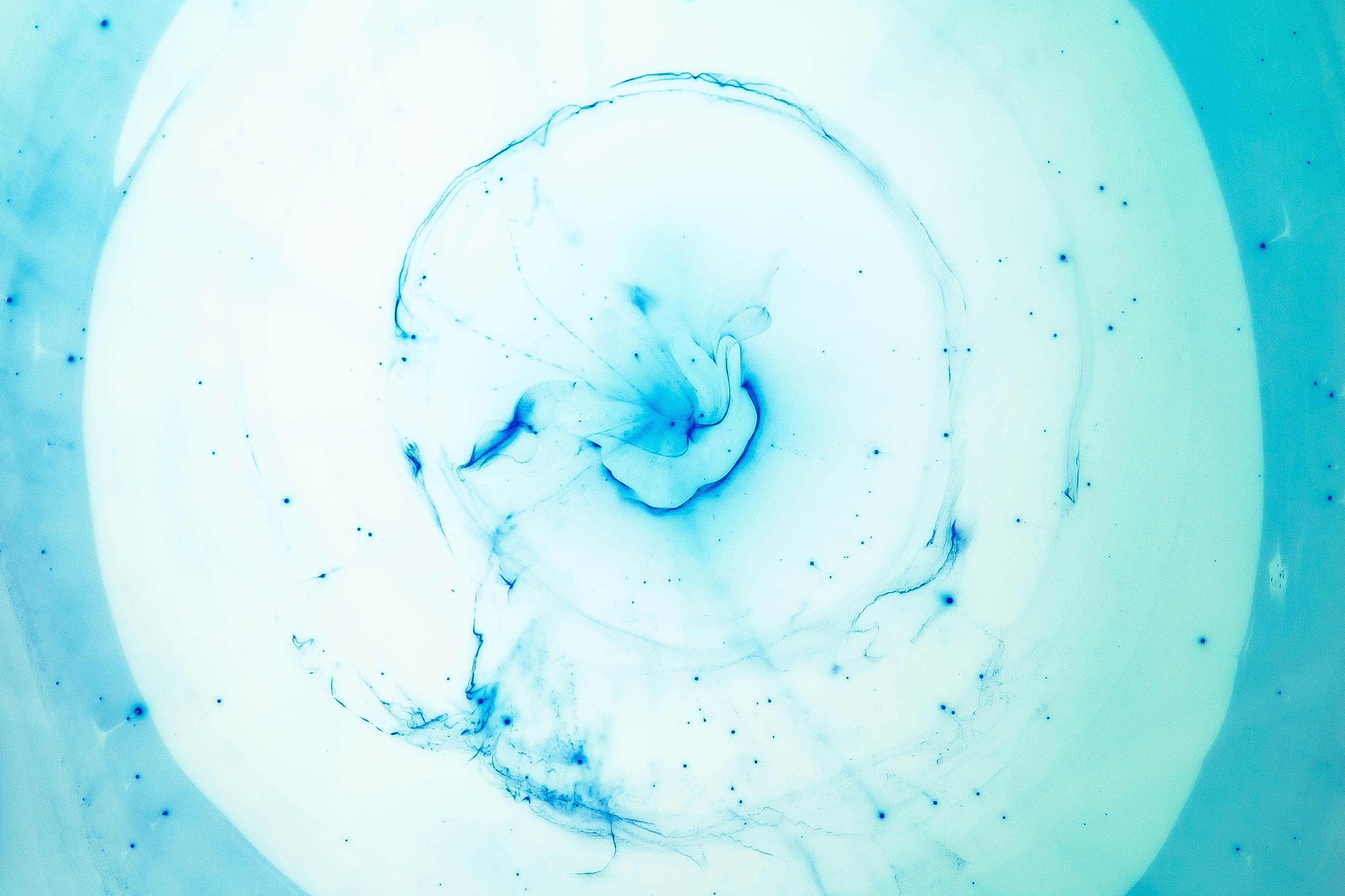 Blue ink swirling in water with small particles HD Wallpaper