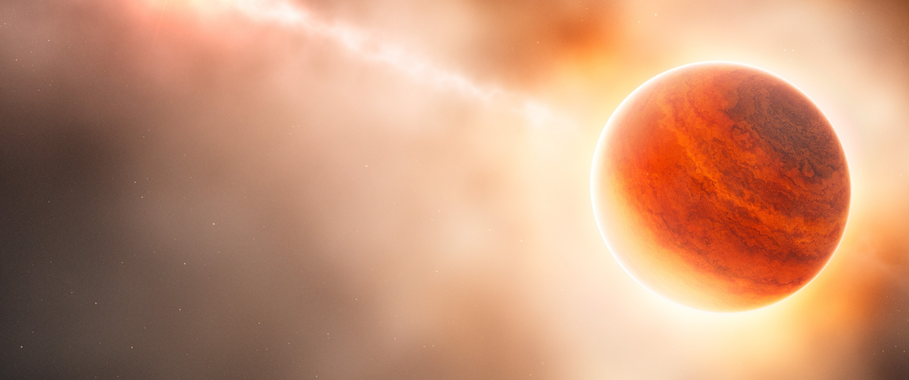 Planet in space with nebula and sunlight HD Wallpaper