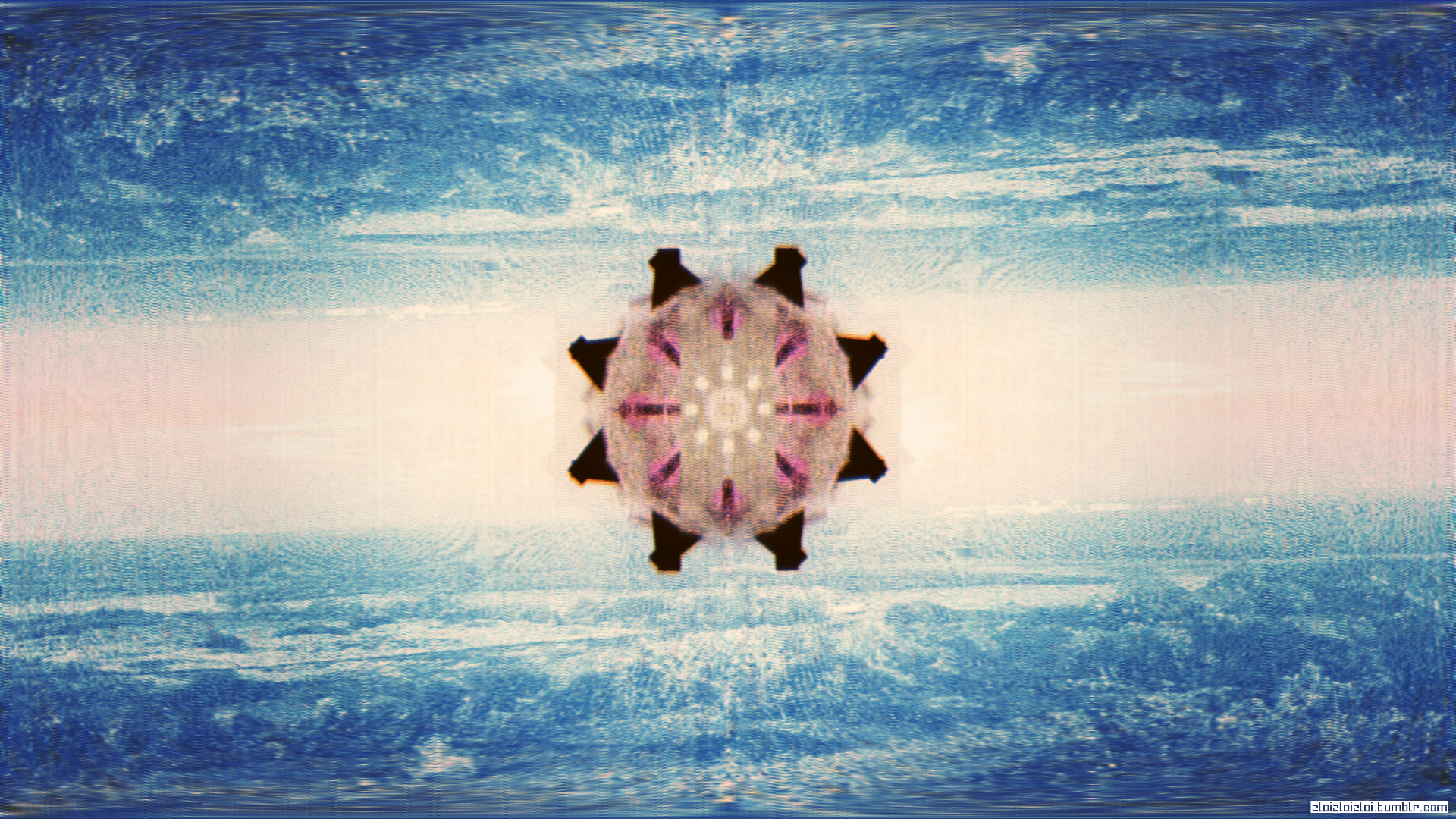 Abstract sunlit ocean with a central mandala HD Wallpaper