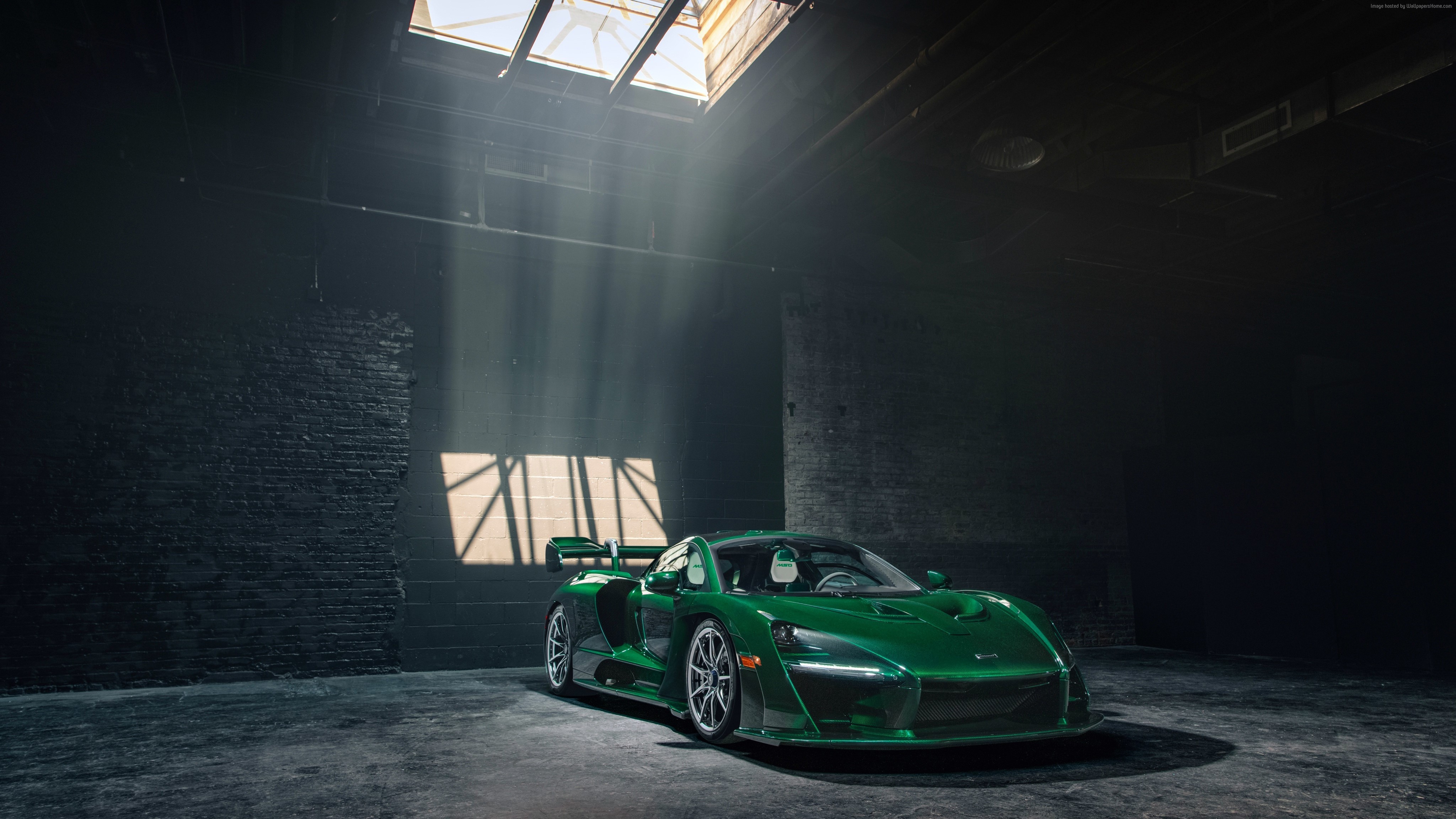 McLaren Senna GTR Green Carbon supercar in warehouse HD Wallpaper