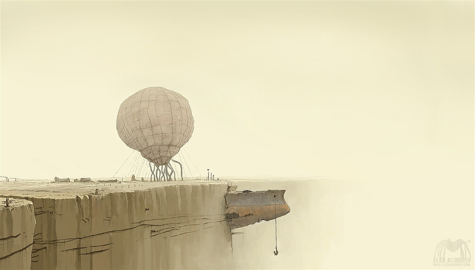 Surreal hot air balloon on a cliff edge HD Wallpaper
