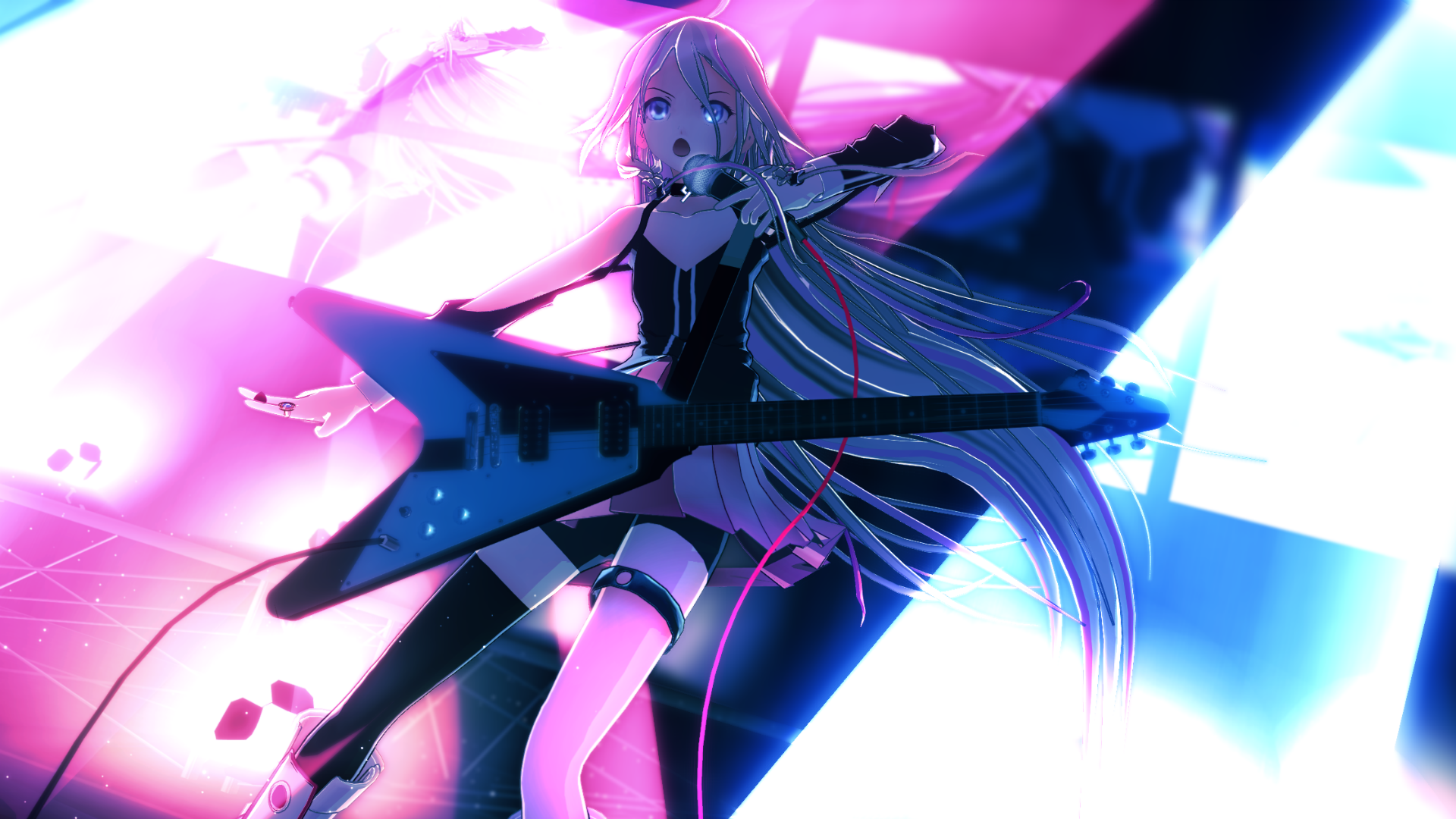 Anime girl with electric guitar on stage HD Wallpaper