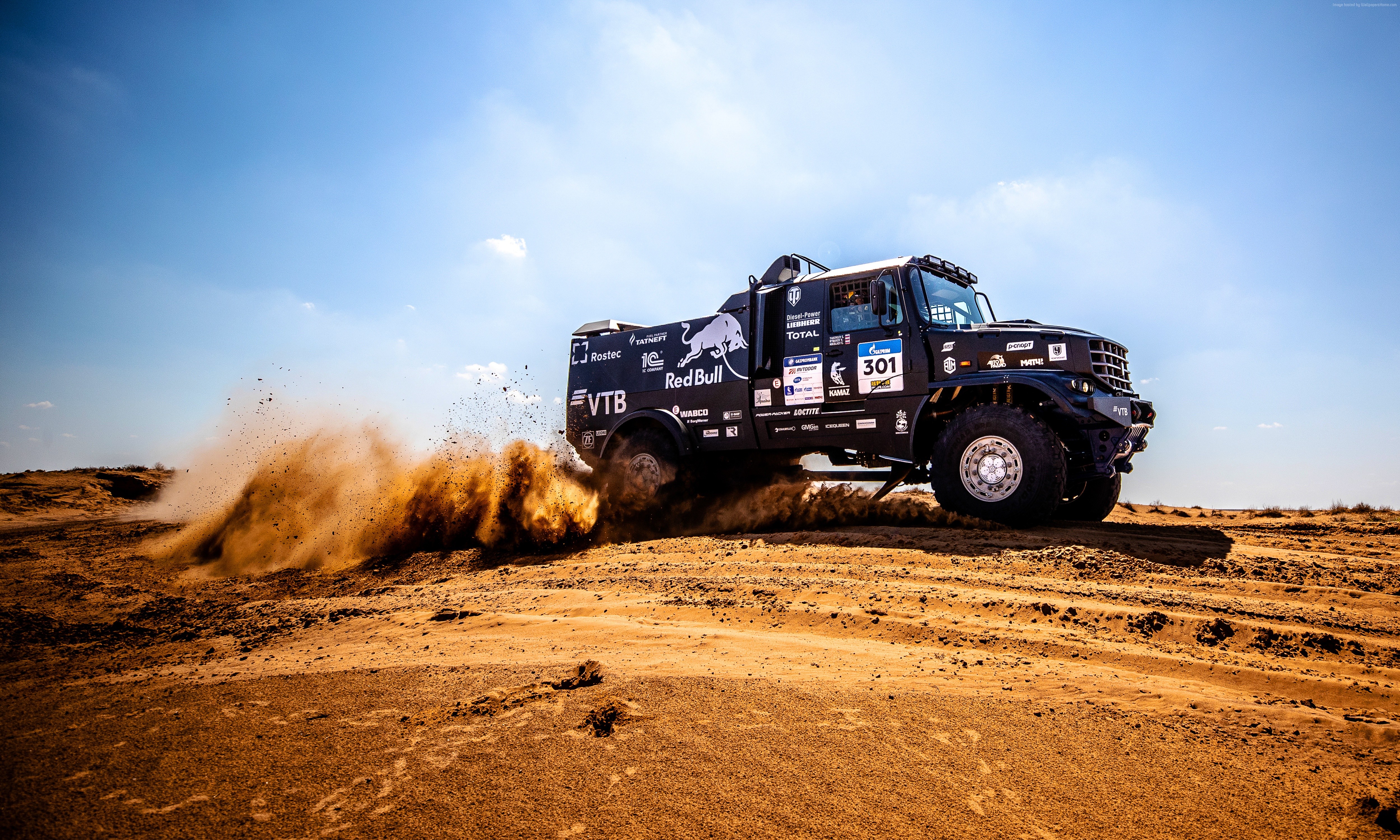 KamAZ truck racing in the desert HD Wallpaper