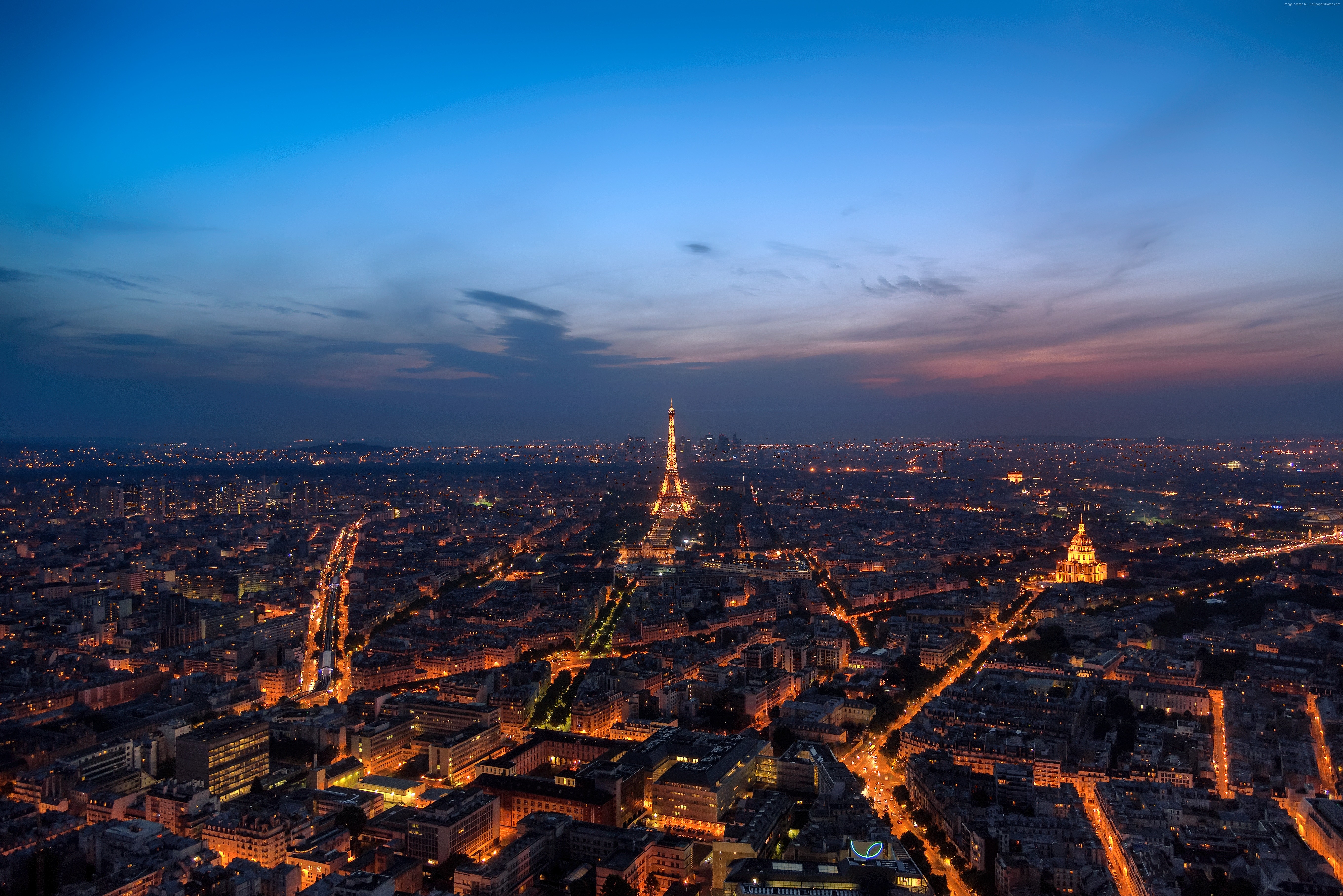 Paris cityscape with Eiffel Tower at dusk HD Wallpaper